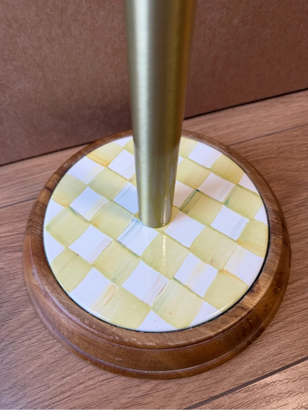 MacKenzie-Childs Parchment check Paper Towel Holder Wood Base